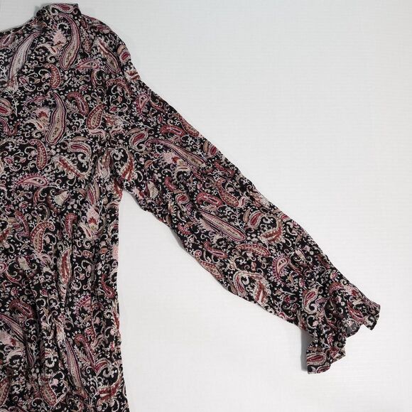J Jill Ruffled Crepe Rayon Paisley Blouse Womens Large Red Black Boho Artsy - Picture 12 of 14